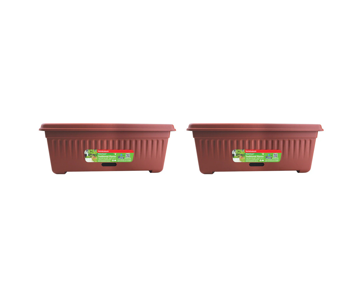 2x Homeleisure WaterSaver Traditional Rect Planter Flower Pot 68cm Manor Red