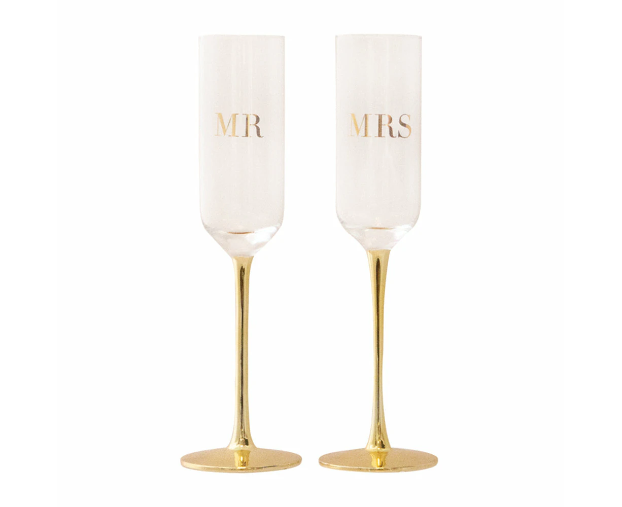 Cristina Re MR & MRS Set of 2 Crystal Champagne Flutes