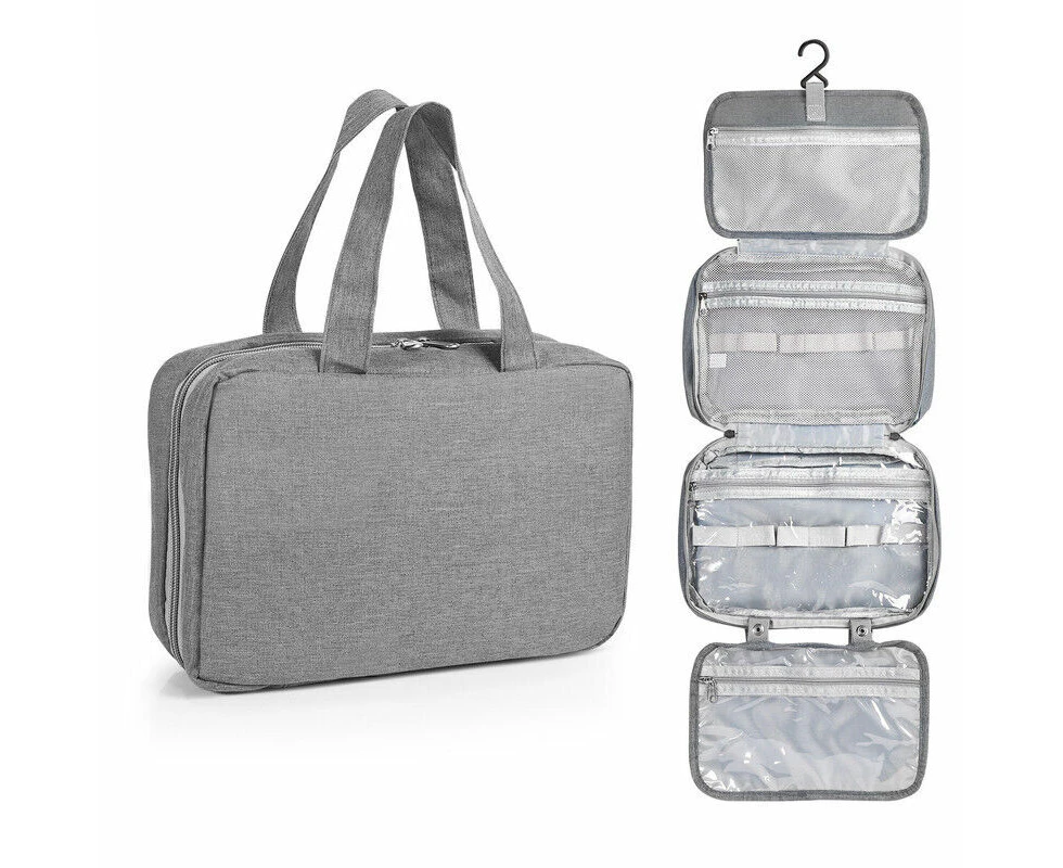 Cosmetic Makeup Bag Travel Toiletry Hanging Zip Organizer Storage Case Pouch-Gray