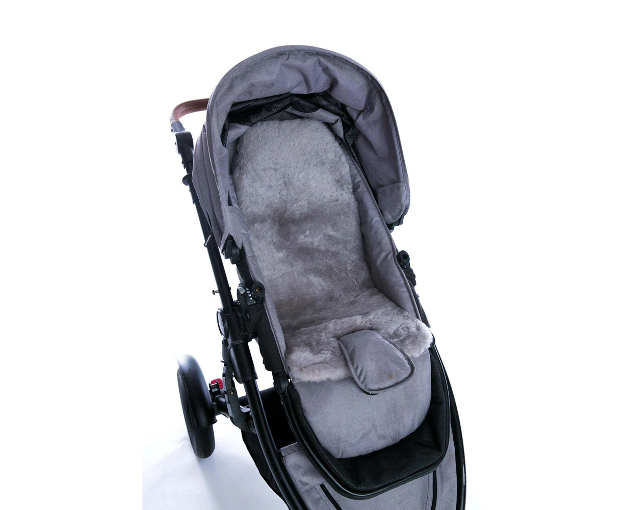 Auskin Tykes Sheepskin Pram Liner Baby Stroller Seat Pad 70x30cm Mid Grey