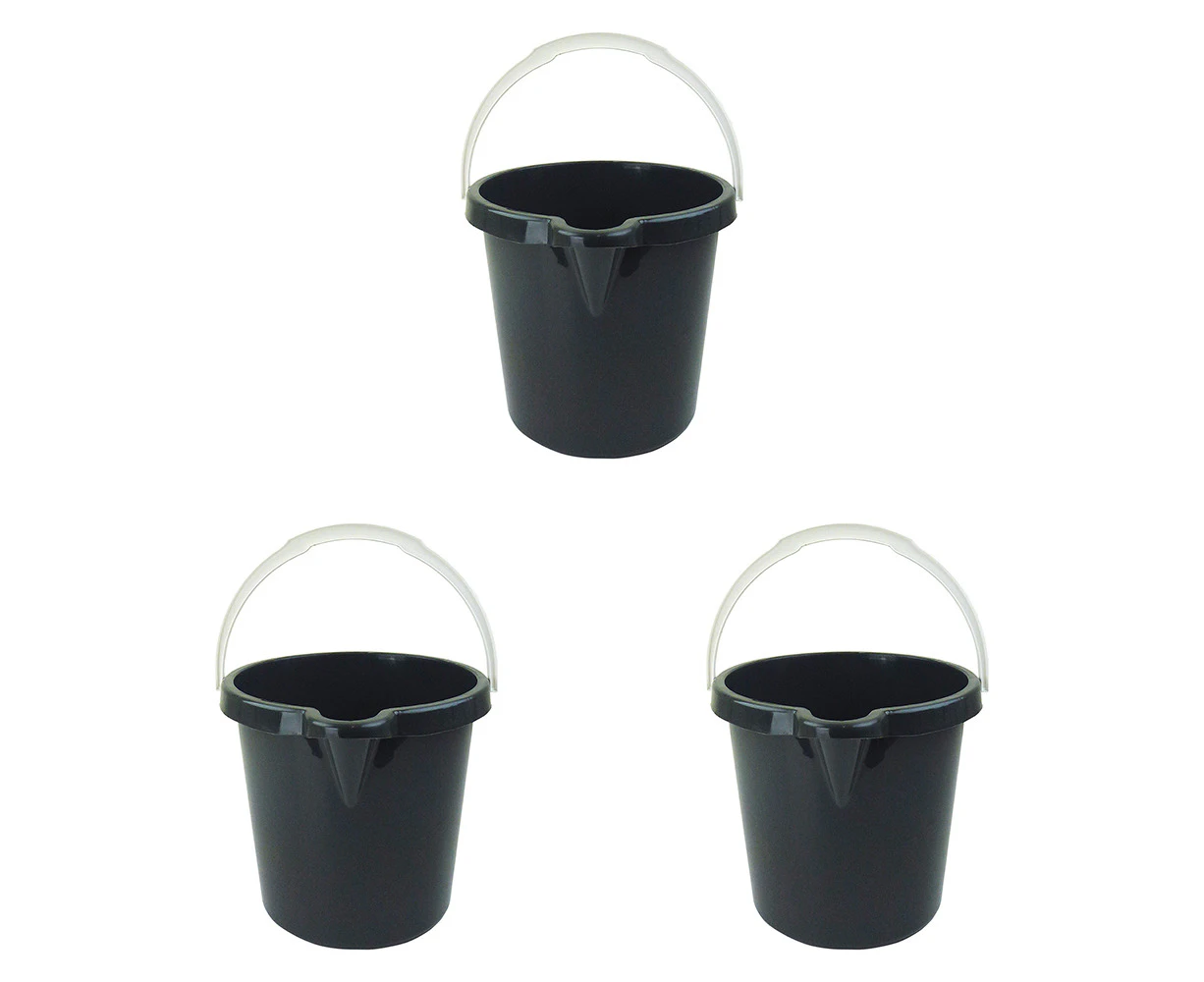 3x Home Leisure Bucket W/Lip 11L Charcoal Laundry Cleaning Home Organisation