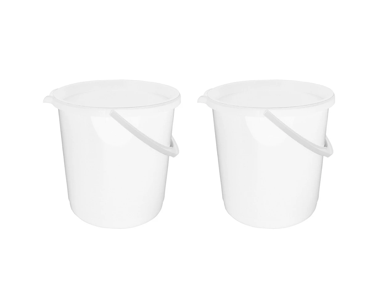 2x Home Leisure Bucket W/Lid 11L White Laundry Cleaning Home Organisation