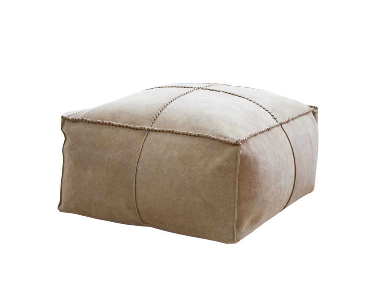 Auskin The Willow Filled Ottoman w/ Piping Footstool Sqr 50x50cm Light Beige