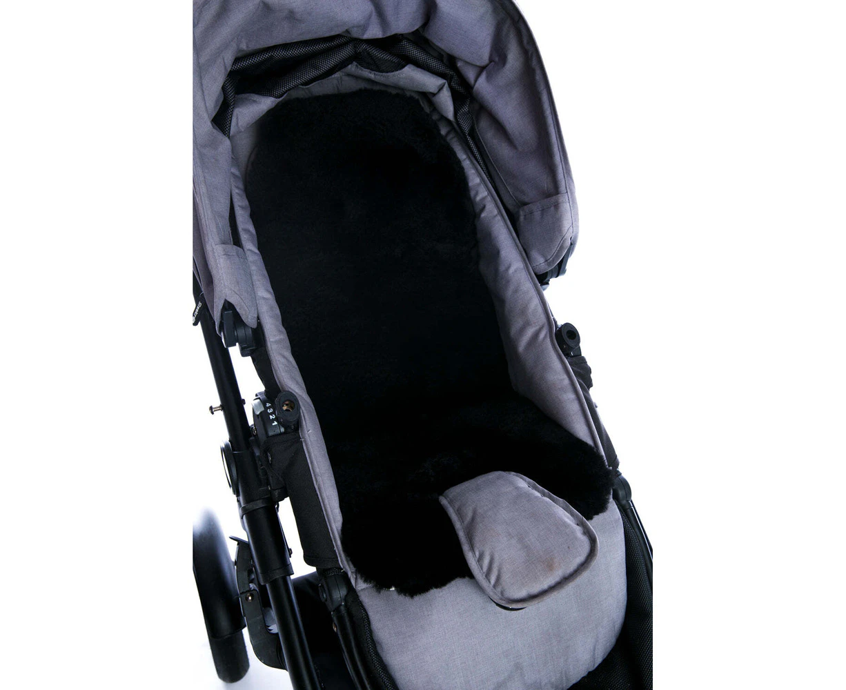 Auskin Tykes Sheepskin Pram Liner Baby Stroller Seat Padding 70x30cm Black