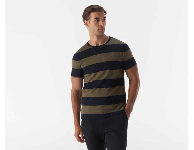 Tommy Hilfiger Men's Nantucket Rugby Stripe Tee / T-Shirt / Tshirt - Army Green