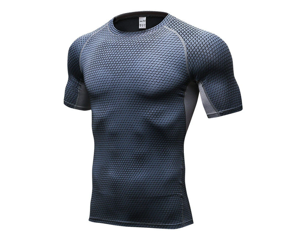 Adore Men’s Compression Shirts Short Sleeve Athletic Workout T-Shirt Cool Dry Undershirts 4023-Black Grey