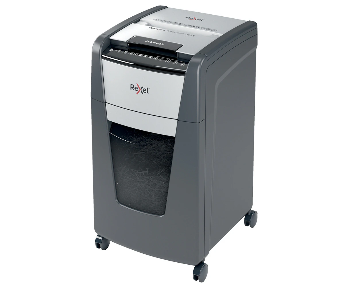 Rexel Optimum Auto+ Feed 60L 300X Office Document/Paper Shredder P-4 Cross Cut