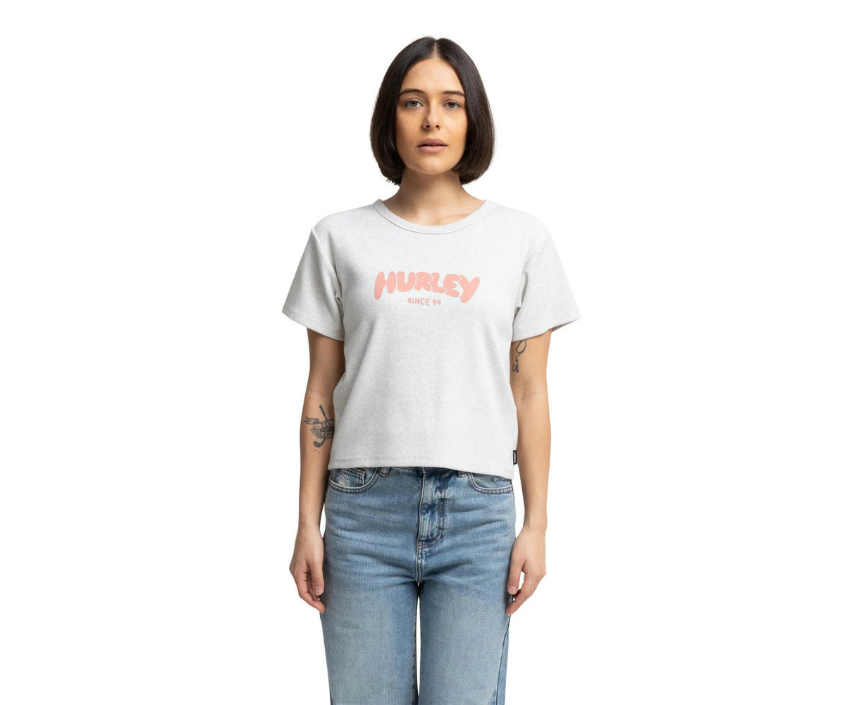 Hurley Candy Rib Tee Womens in Light Heather Grey