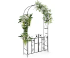 Costway 2.29M Flower Shaped Double Door Garden Arch Climbing Trellis w/Iron Wrought Gate Entrance Party Wedding Frame