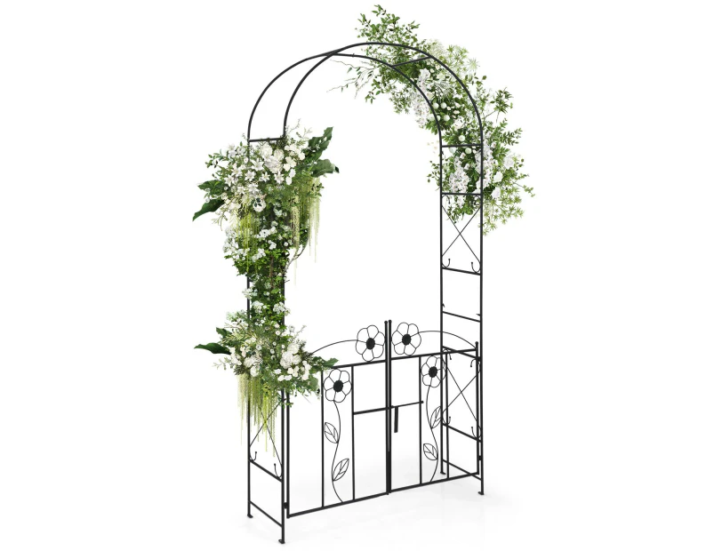 Costway 2.29M Flower Shaped Double Door Garden Arch Climbing Trellis w/Iron Wrought Gate Entrance Party Wedding Frame