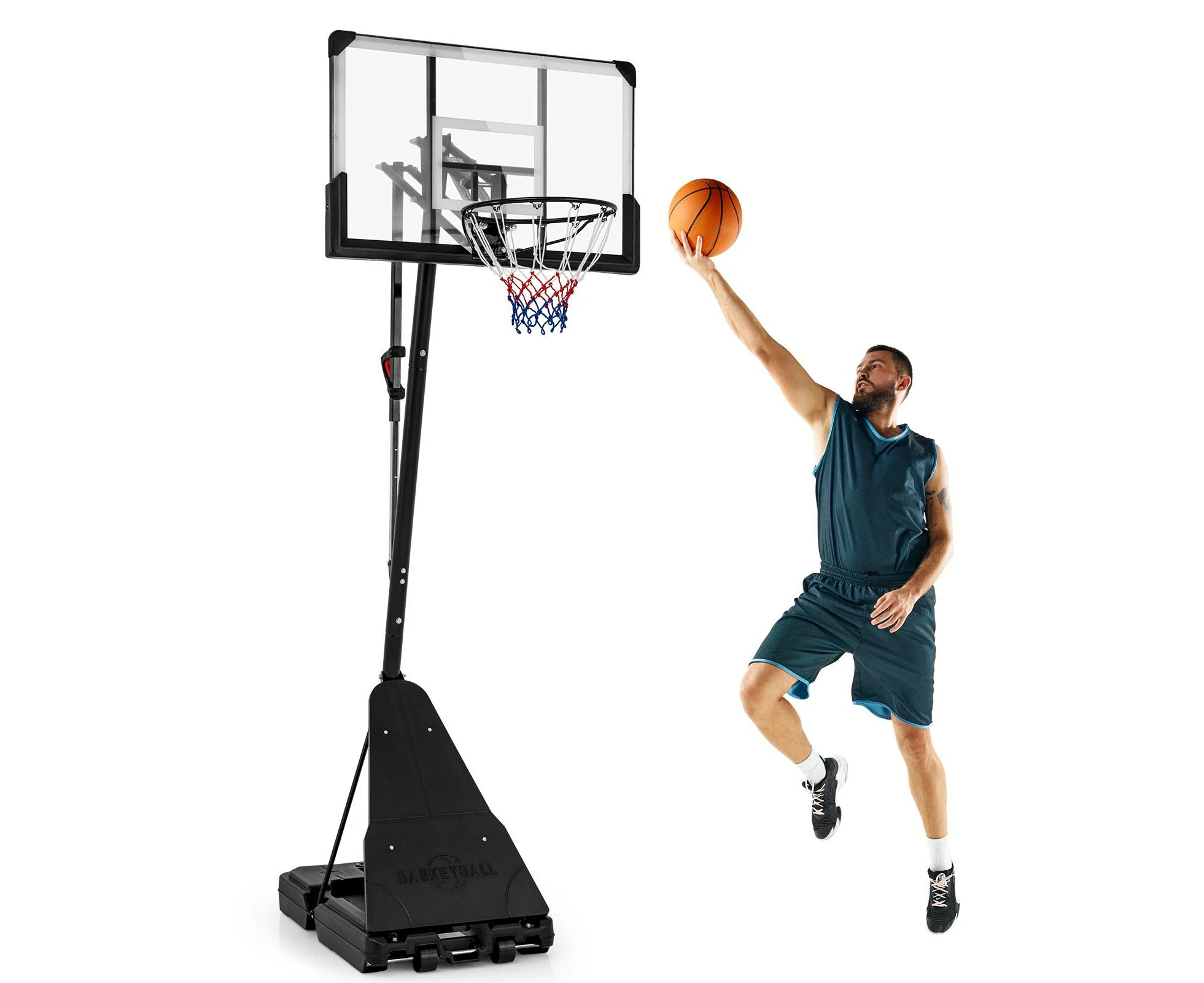 Costway Height Adjustable Basketball System Portable Hoop Stand w/112cm Shatterproof Backboard Training Play