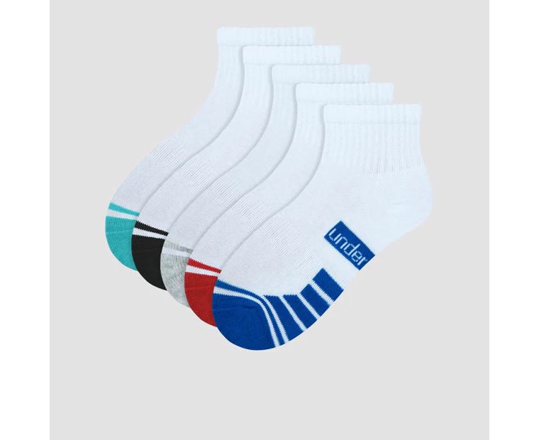 Kids Cushioned Sport Quarter Crew Socks 5 Pack - Underworks