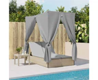 vidaXL Double Sun Lounger with Roof and Curtains Beige Poly Rattan