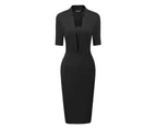 Allegra K Formal Pencil Dress Short Sleeve Work Dresses Black