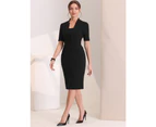 Allegra K Formal Pencil Dress Short Sleeve Work Dresses Black