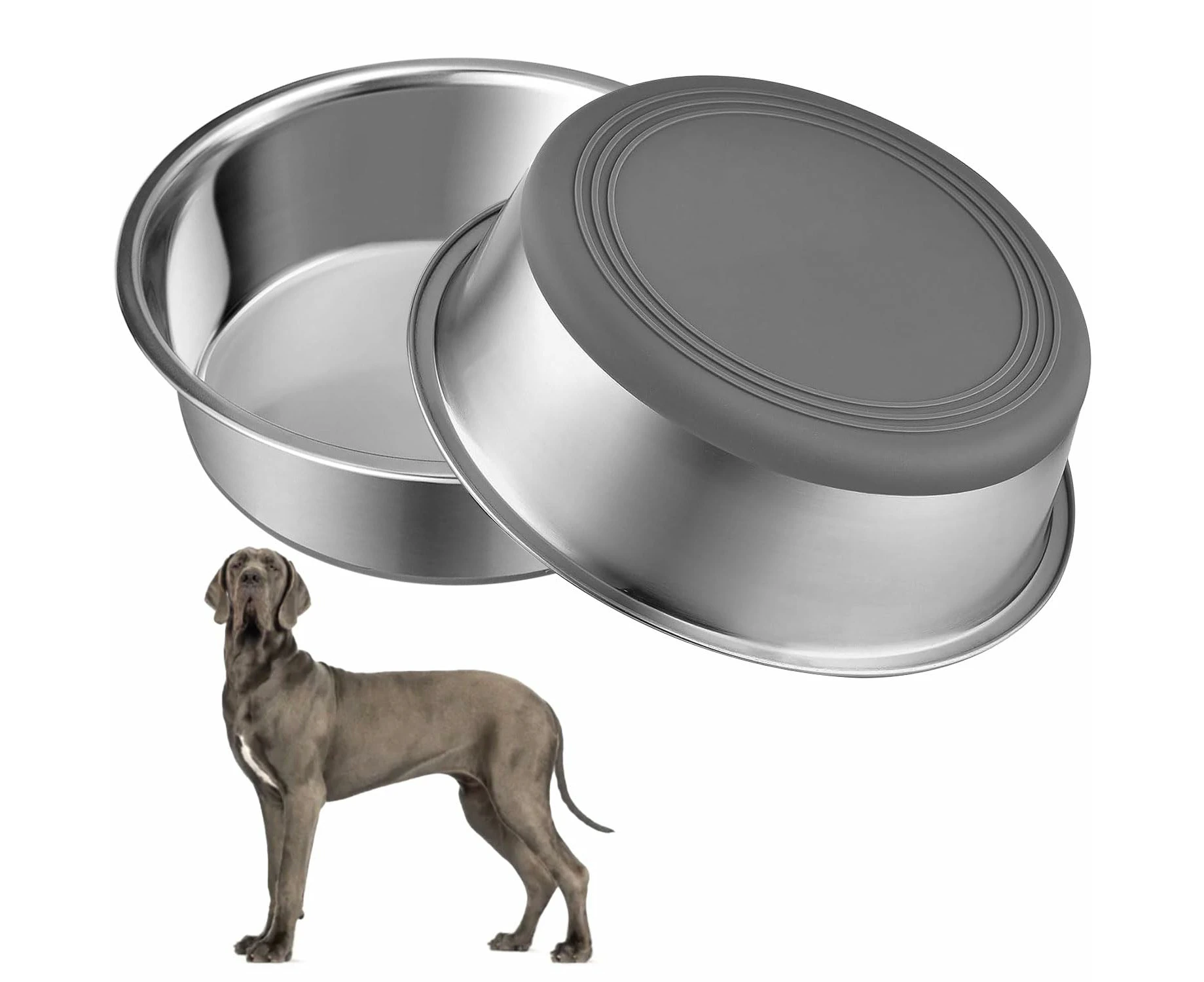 Jicoo Stainless Steel Dog Bowl Set Heavy-Duty with Non-Slip Rubber Base Rust Resistant, Dishwasher Safe for Small to Medium Dogs, Set of 2 (0.9 Litre Each)