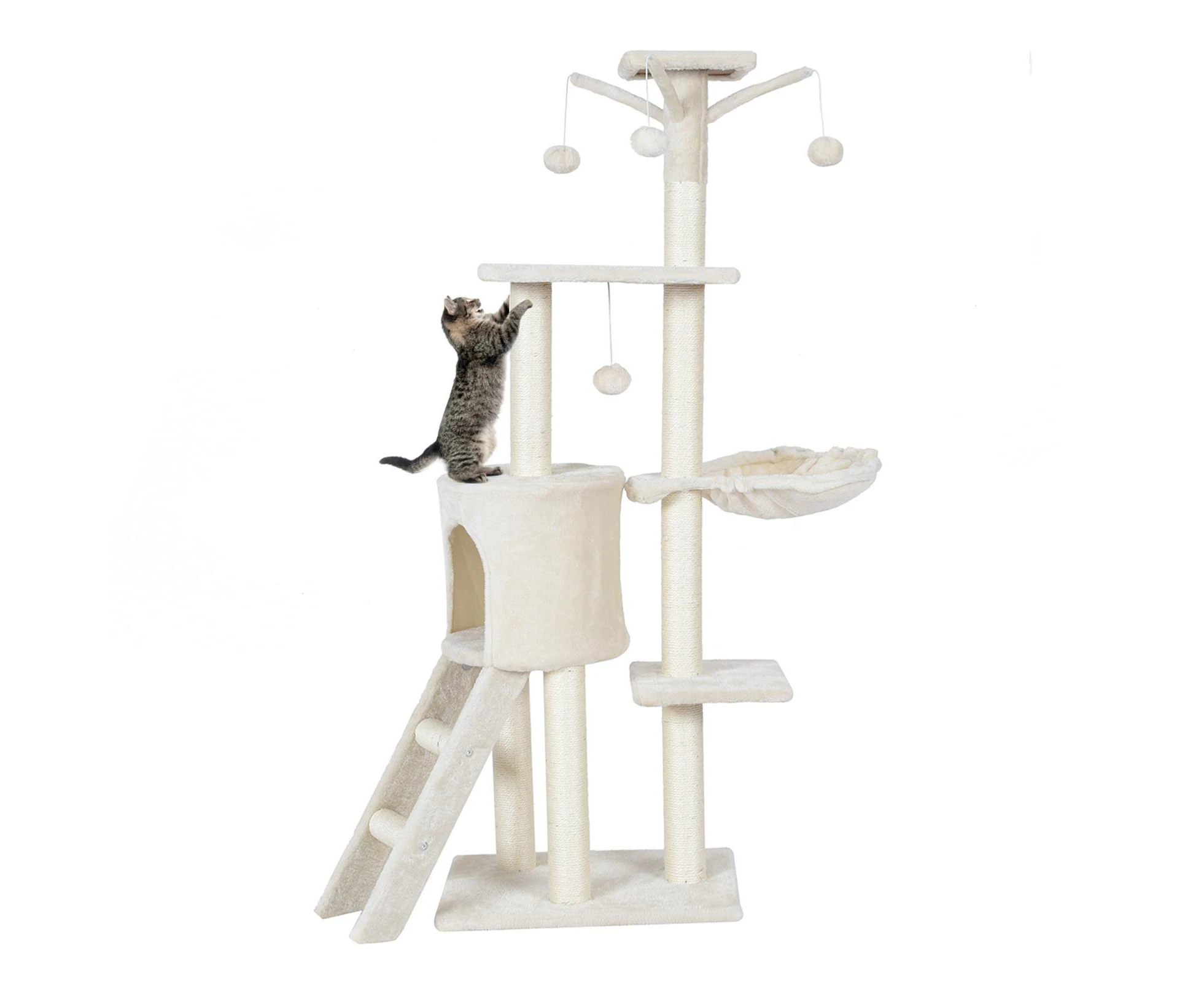 140 CM Cat Tree Climbing Tower w/Scratching Post & Ladder Kitten Condo Pet Furniture Cat Play House