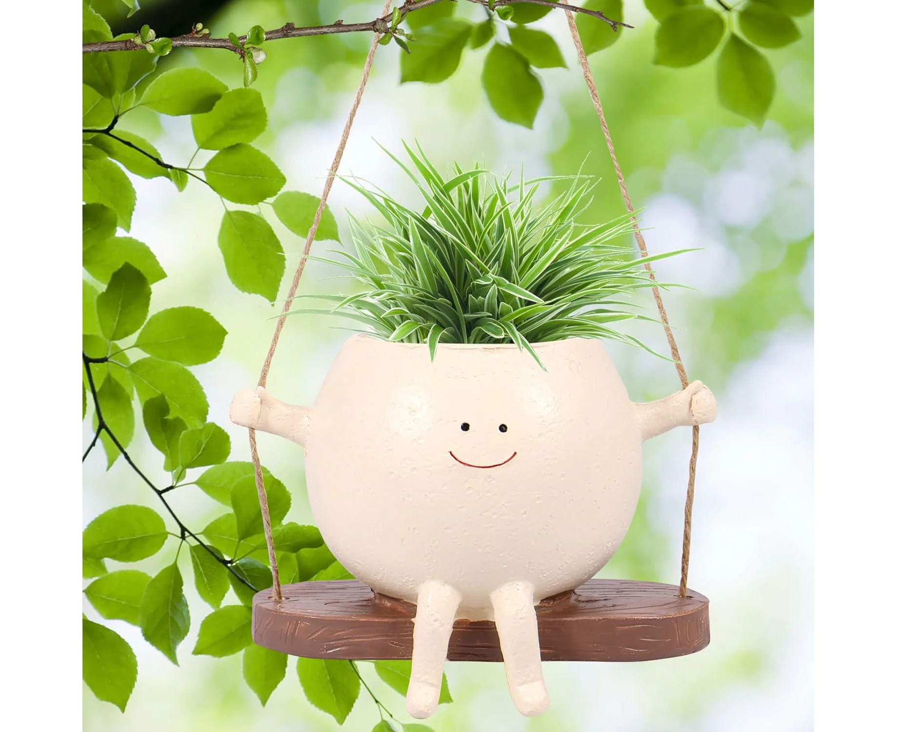 AVITONG Swing Face Planter Pot Hanging Resin Flower Head Planters for Indoor Outdoor Plants Succulent Pots for String of Pearls Plant