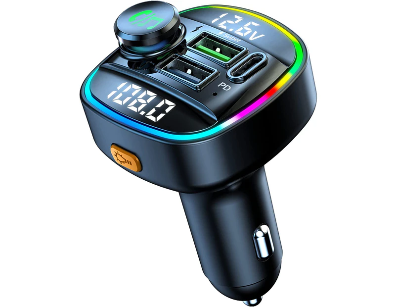 Car Bluetooth 5.0 FM Transmitter with QC3.0+Type-C PD 20W Wireless Bluetooth FM Radio