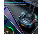 Car Bluetooth 5.0 FM Transmitter with QC3.0+Type-C PD 20W Wireless Bluetooth FM Radio