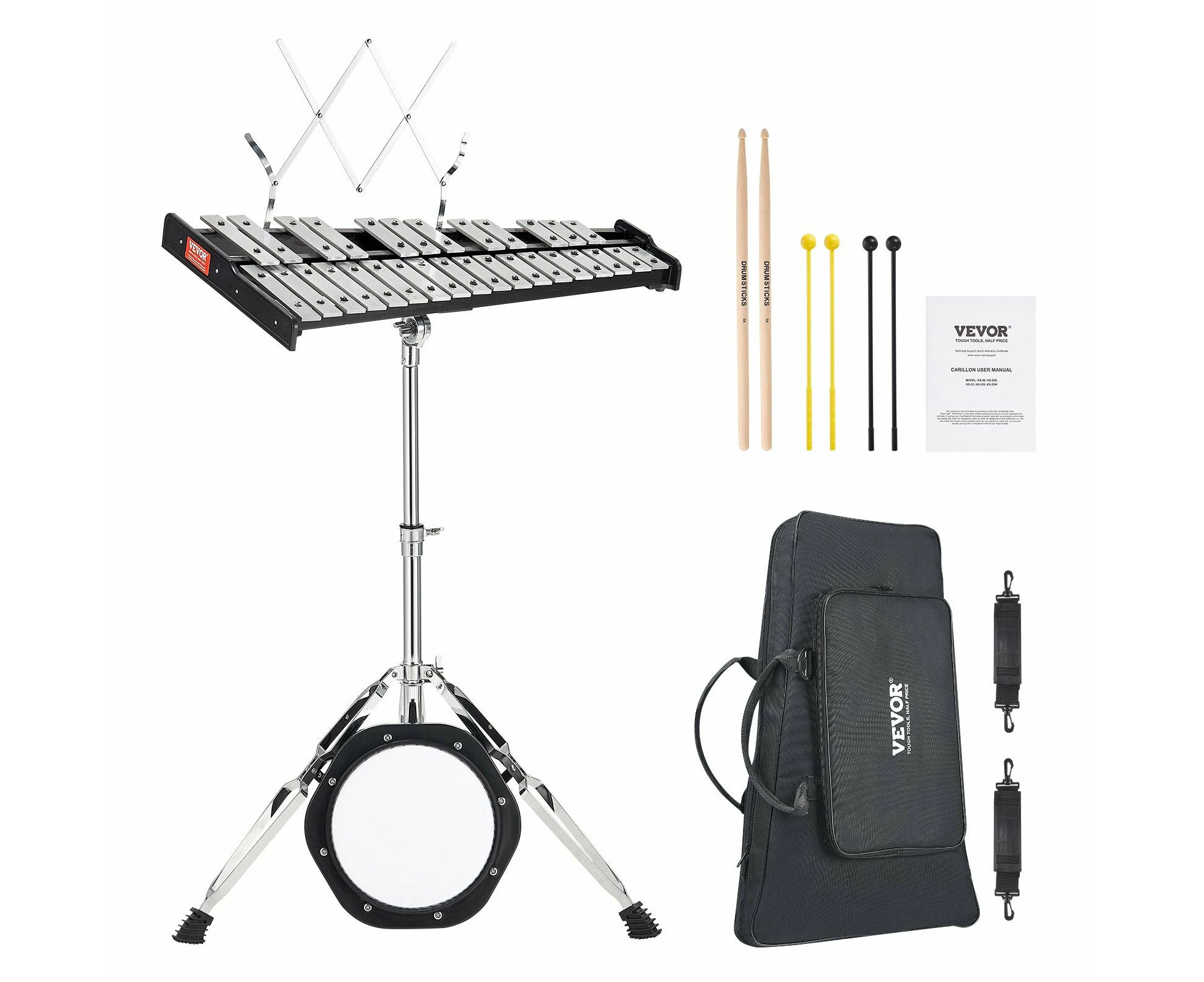 VEVOR 30 Note Glockenspiel Xylophone Bell Kit, Professional Percussion Instrument