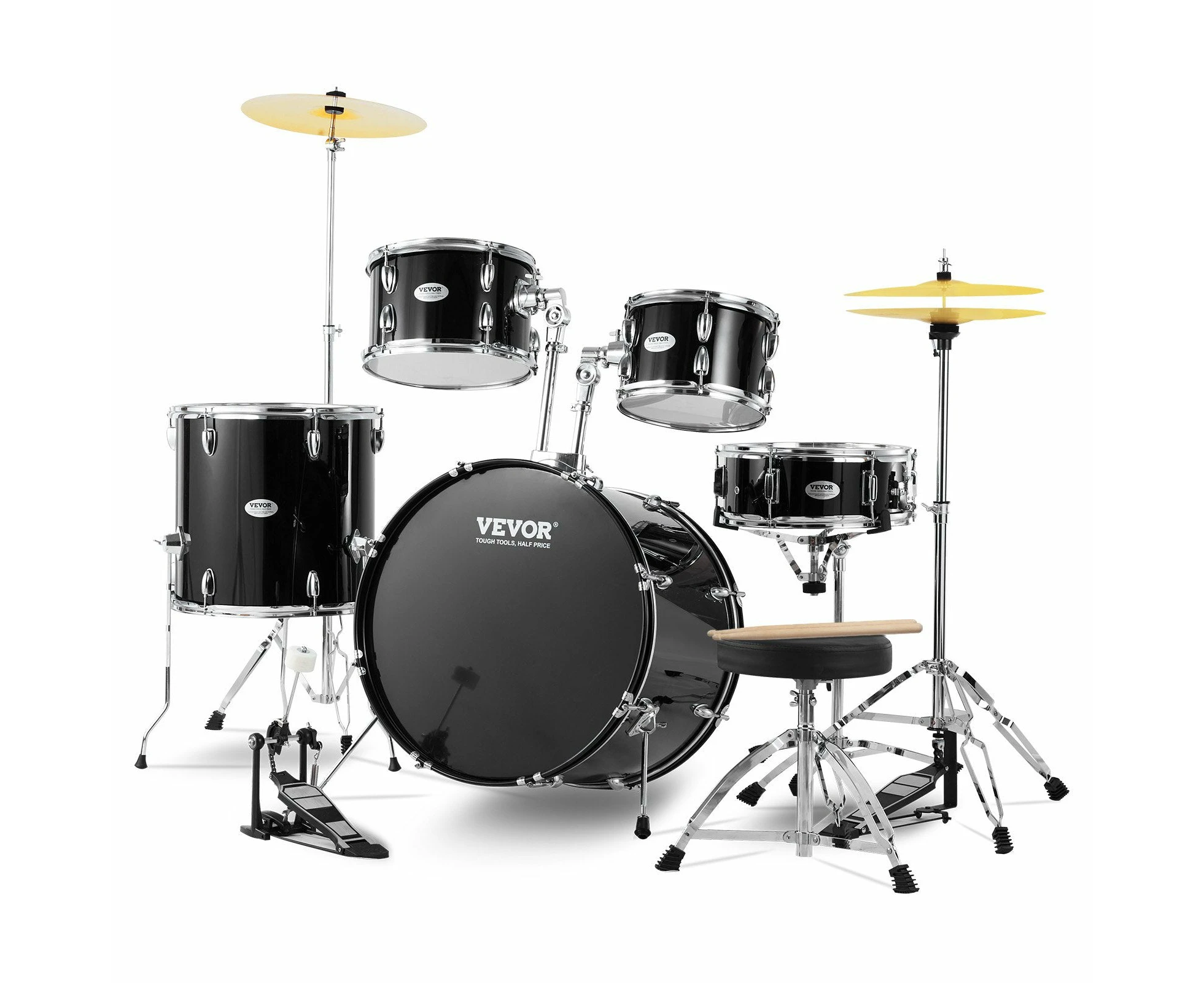 VEVOR Adult Drum Set, 5-Piece, 558.8 mm Complete Full Size Drum Kit with Bass Toms