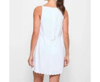 Linen Blend Scallop Hem Mini Dress - Lily Loves