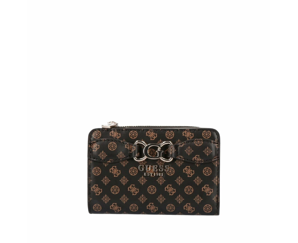 Guess Arlena Zip Around Card Case - Brown Logo