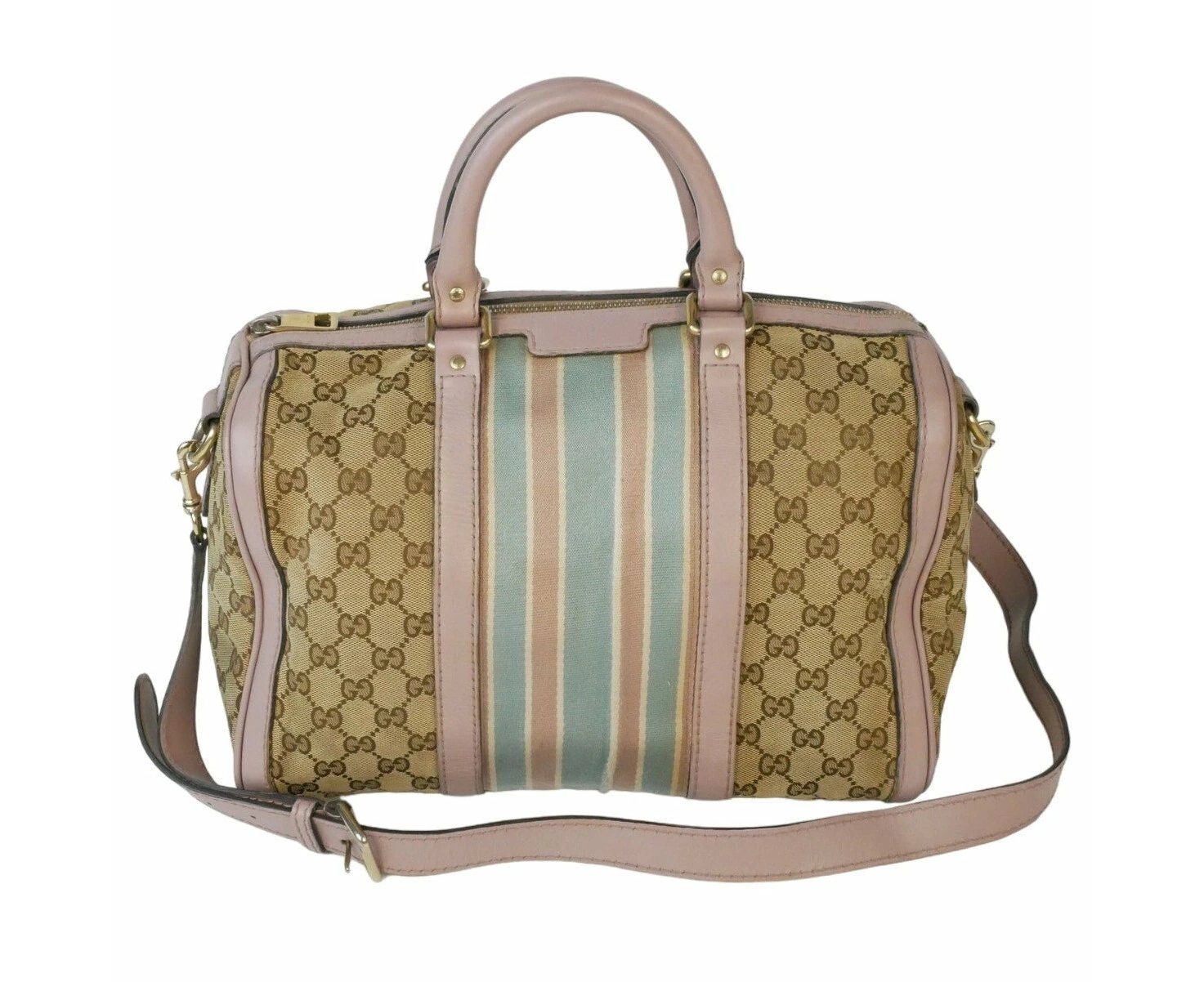 Gucci Monogram Pink Blue Web Boston Bag - Refurbished Grade B