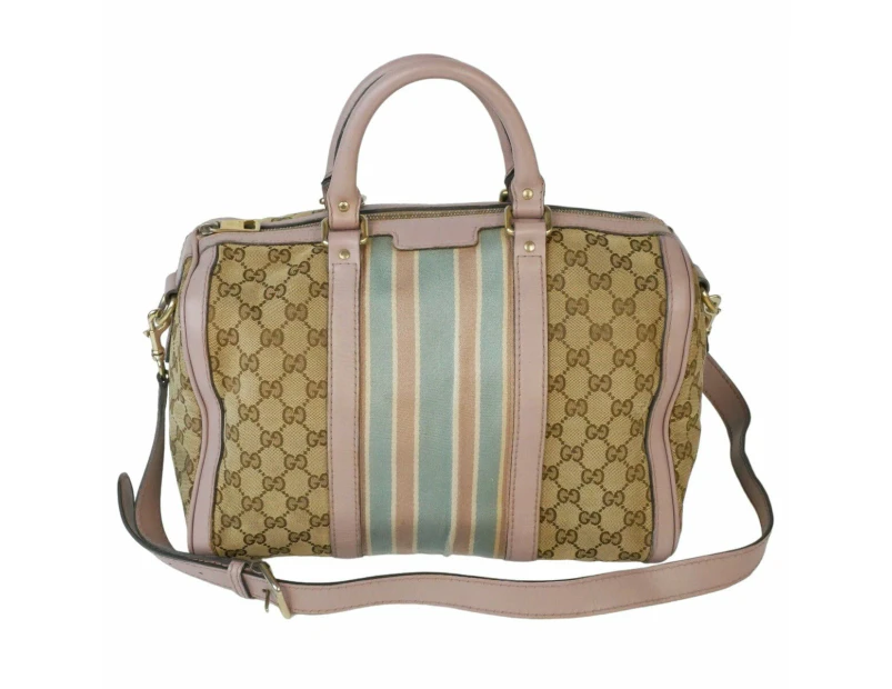 Gucci Monogram Pink Blue Web Boston Bag - Refurbished Grade B