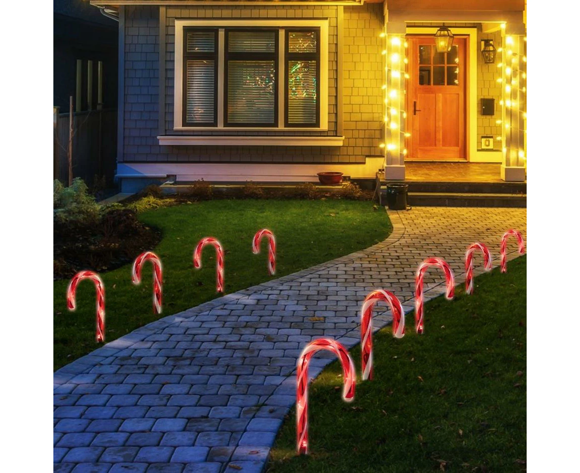 Solar Candy Cane Path Lights 8 Pack, 32cm