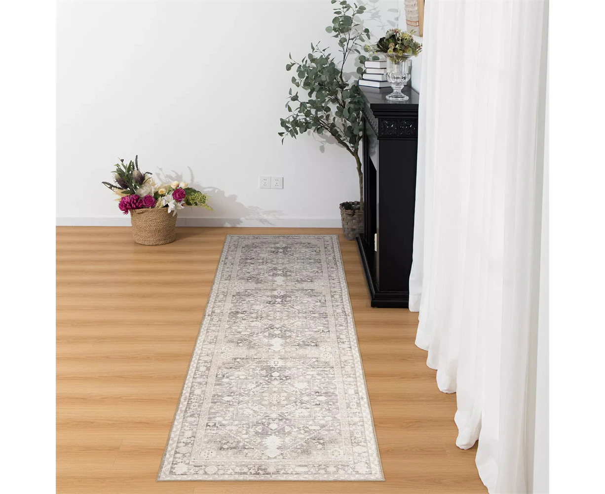 Beige Hall Runner Distressed Corridor Carpet Soft Entry Way Rugs 80x300cm