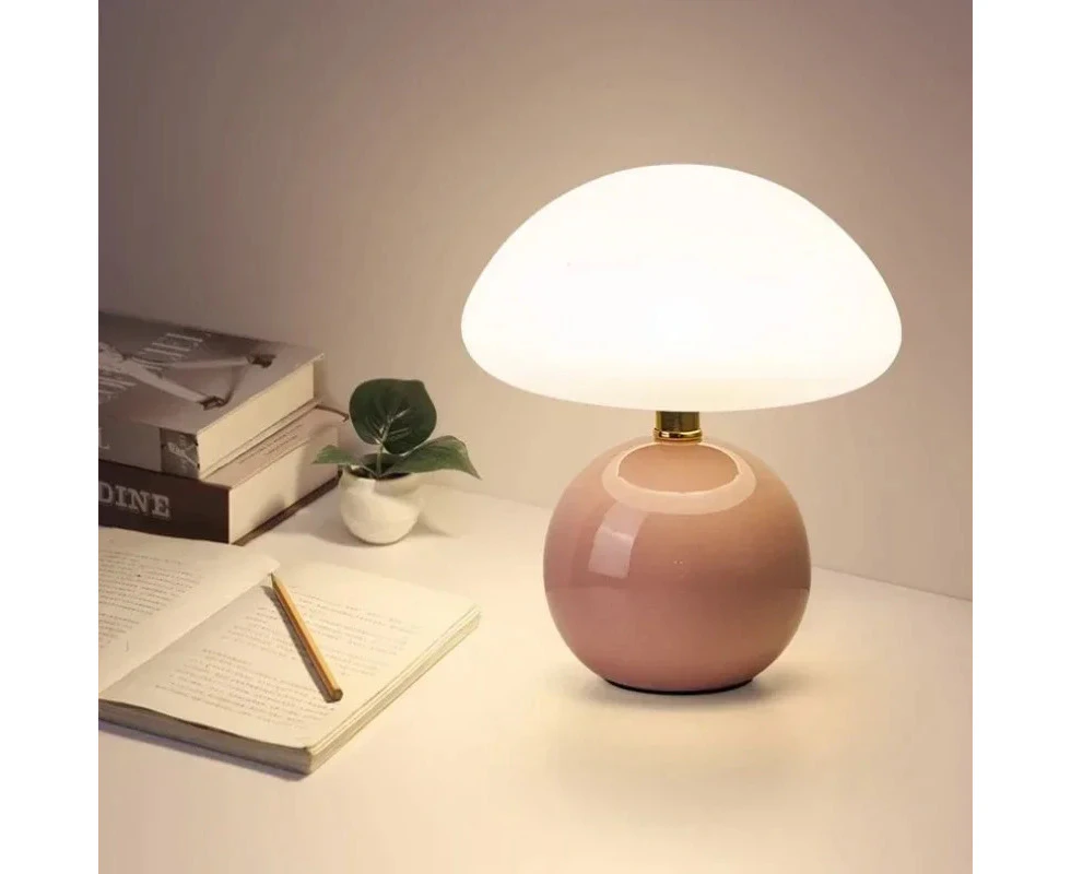 Wired Bedside Lamp, Dimmable Mushroom Table Lamp, 3 Color Temperatures, Eye Protection Night Light, Desk lamp, Pink