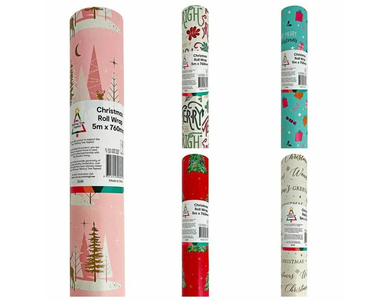 Wishing Tree 5m x 76cm Christmas Roll Wrap - Assorted