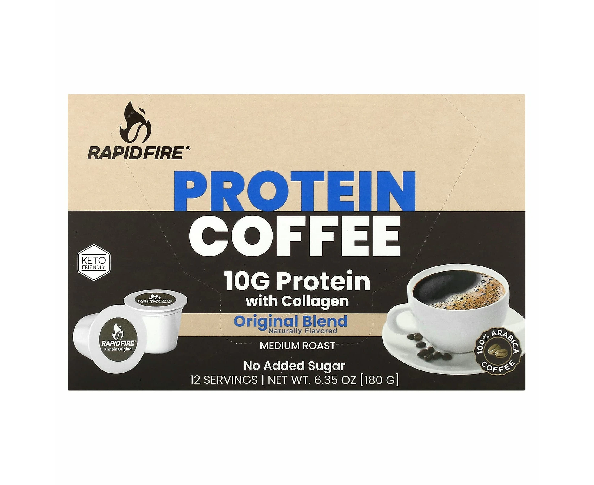 RAPIDFIRE, Protein Coffee Pod, Original Blend, Medium Roast, 12 Pods, 6.35 oz (180 g)