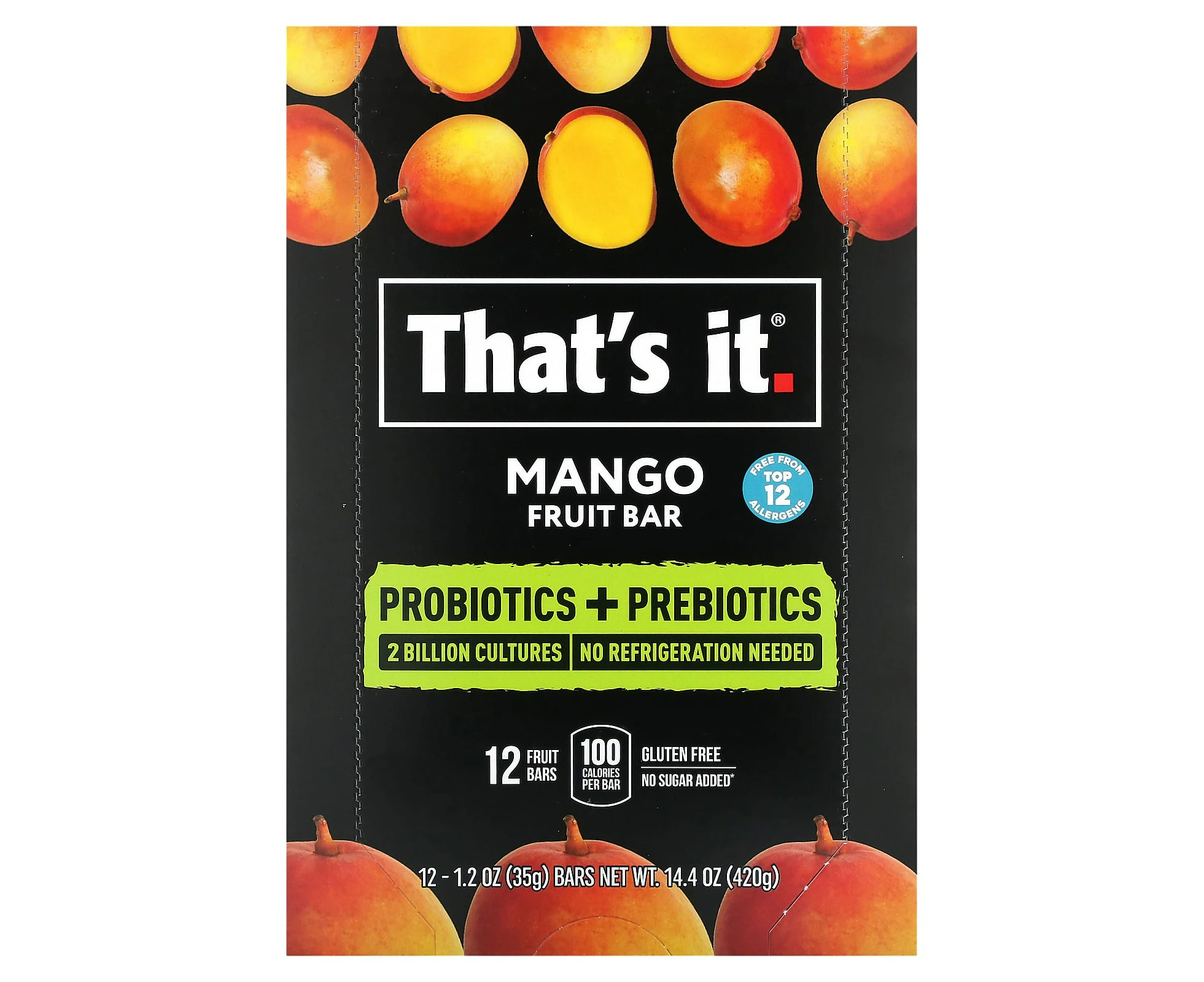 That's It, Probiotics + Prebiotics  Fruit Bar, Mango, 12 Bars, 1.2 oz (35 g) Each