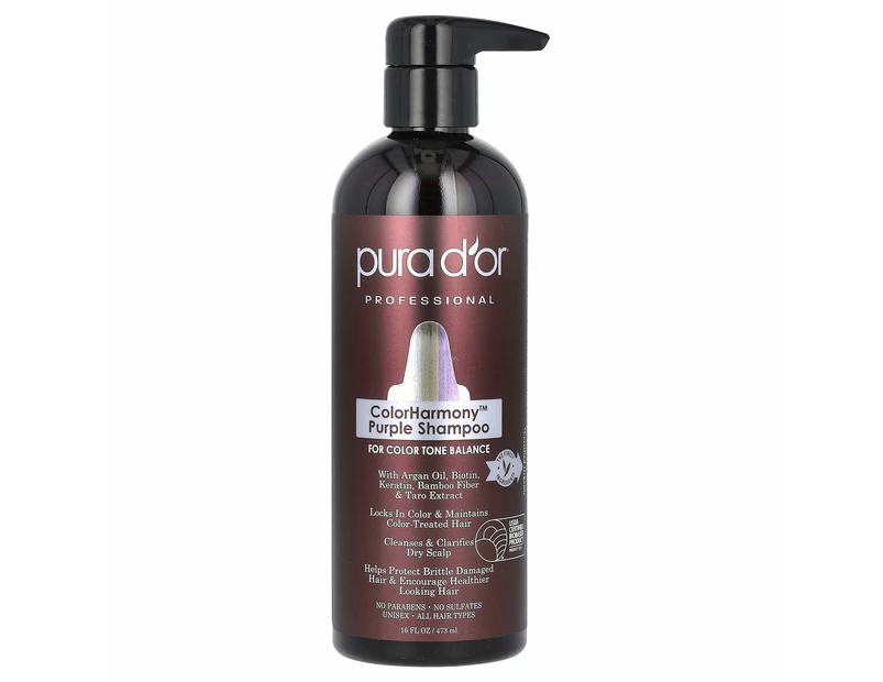 Pura D'or, Professional, ColorHarmony Purple Shampoo, 16 fl oz (473 ml)