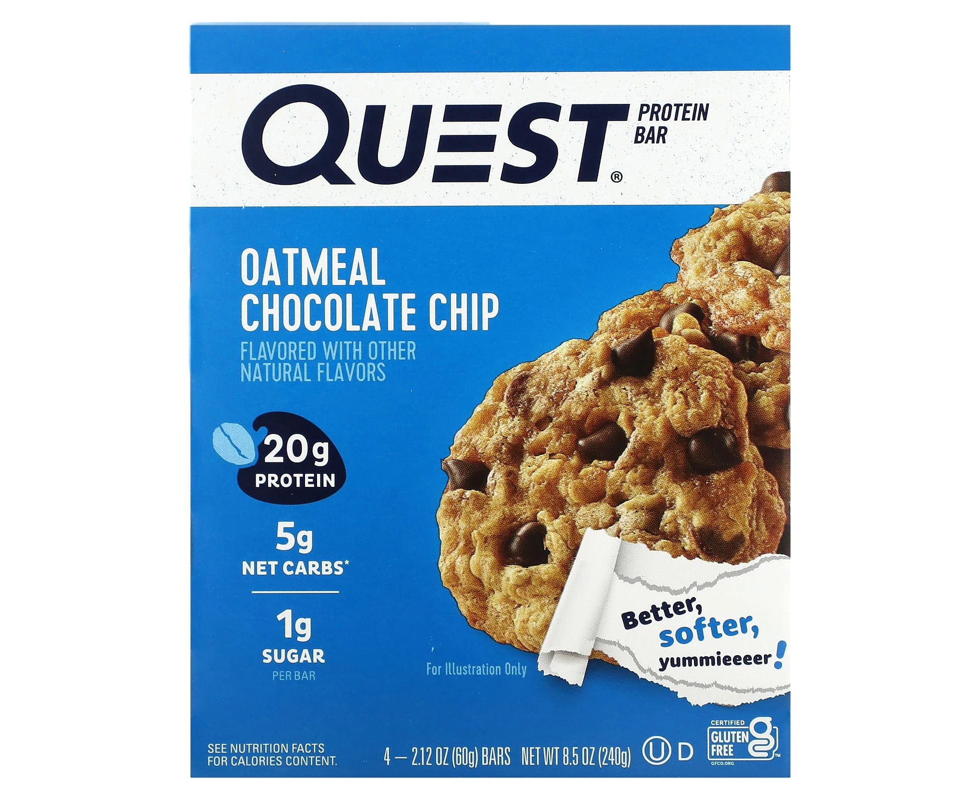 Quest Nutrition, Protein Bar, Oatmeal Chocolate Chip, 4 Bars, 2.12 oz (60 g) Each