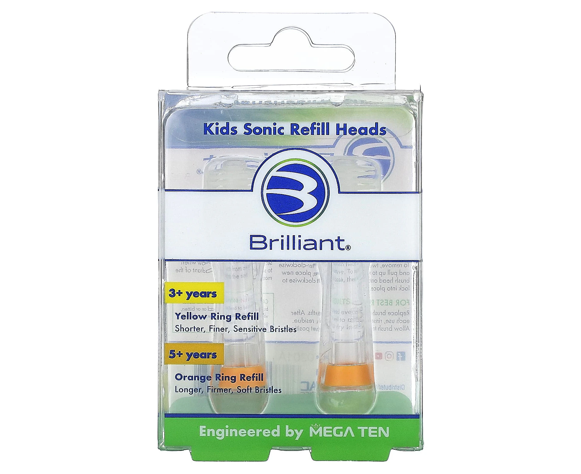 Baby Buddy, Brilliant, Kids Sonic Refill Heads, 5+ Years, Orange, 2 Refill Heads