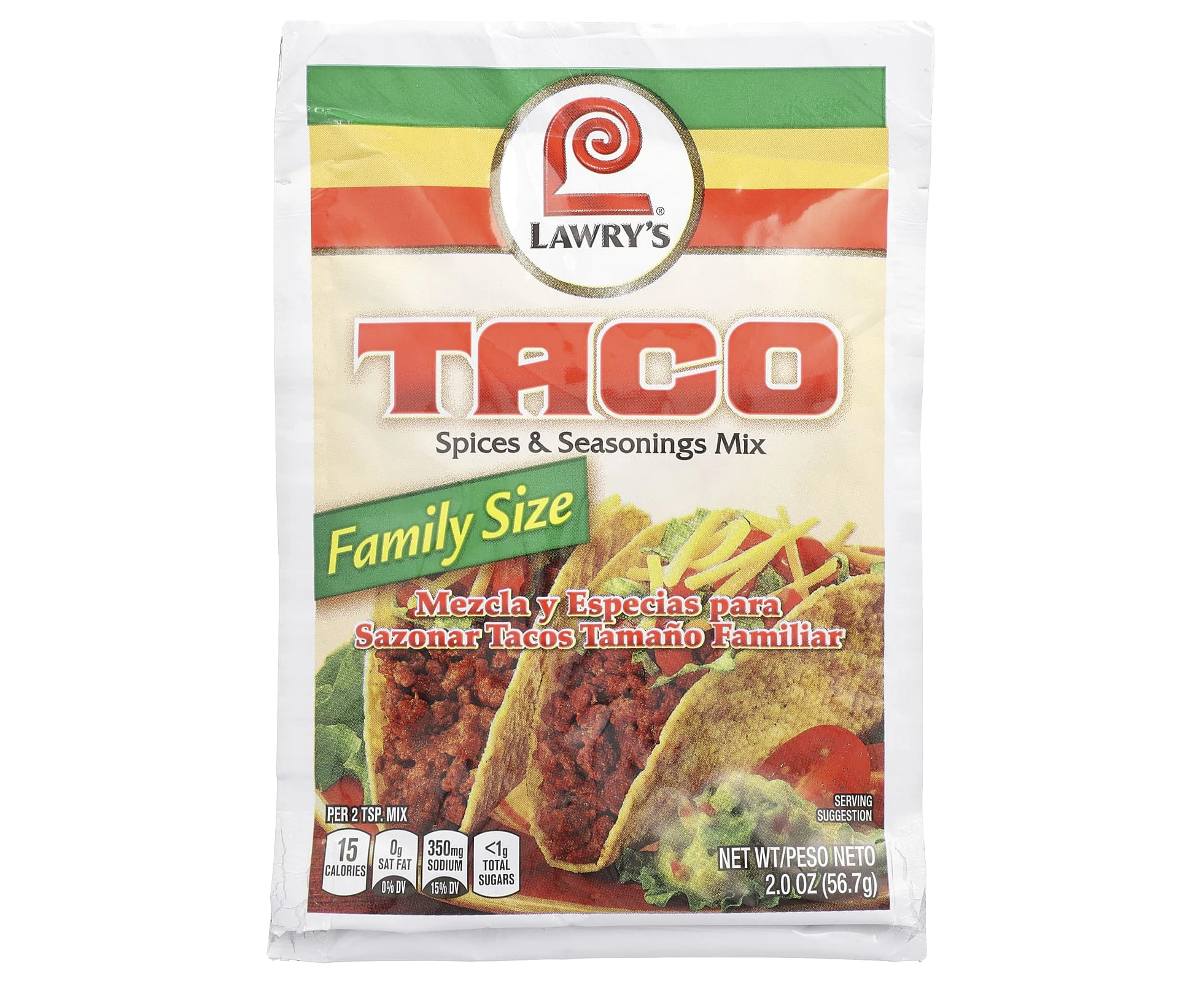 Lawry's, Taco Spices & Seasoning Mix, Family Size, 2 oz (56.7 g)