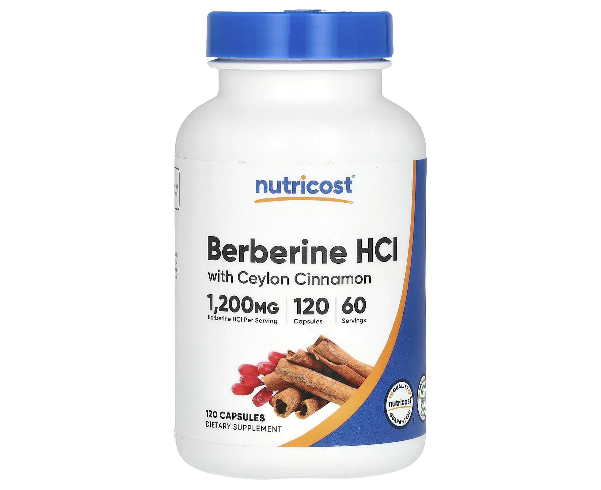 Nutricost, Berberine HCl With Ceylon Cinnamon, 1,200 mg, 120 Capsules (600 mg Per Capsule)