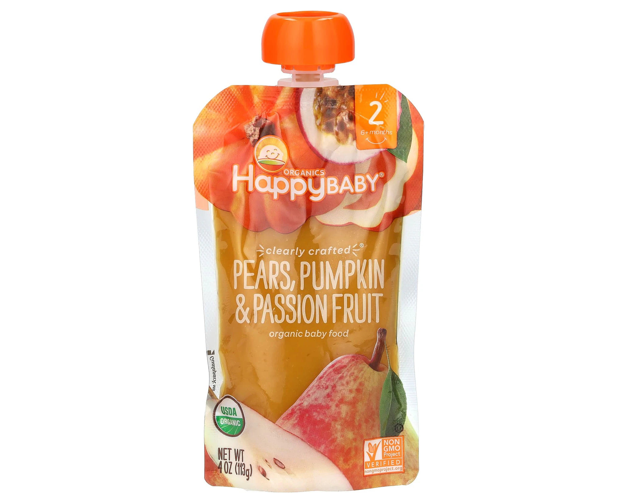 Happy Family Organics, Happy Baby, Organic Baby Food, 6+ Months, Pears, Pumpkin, & Passion Fruit, 4 oz (113 g)