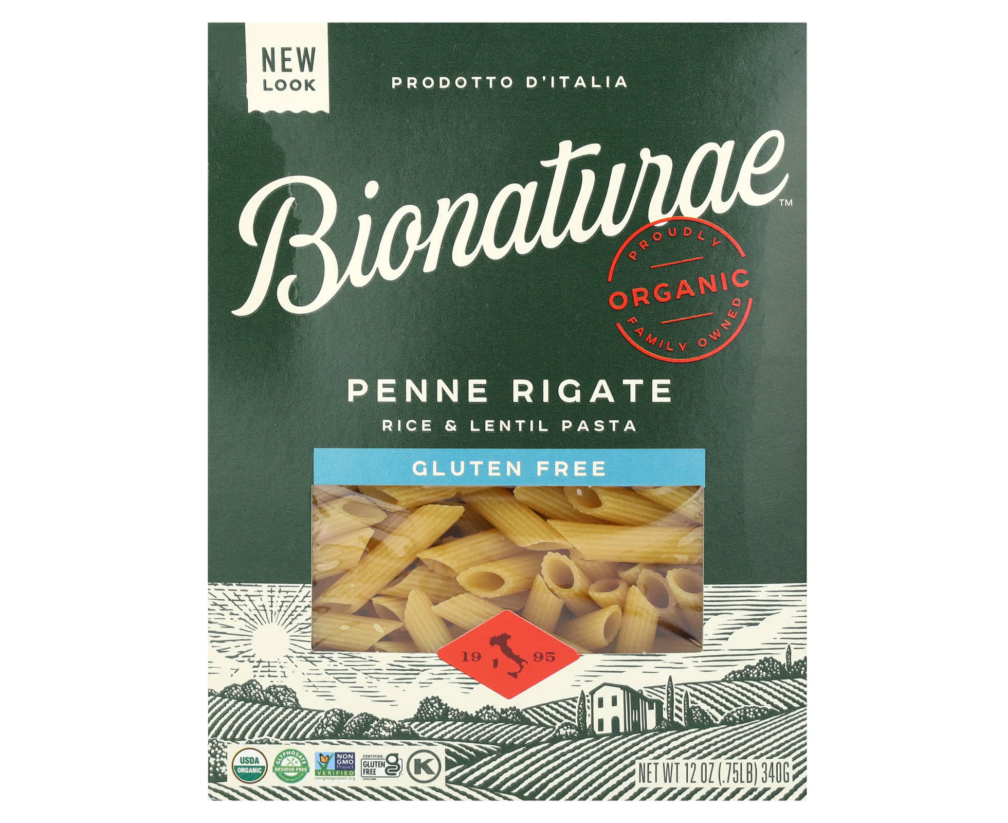 Bionaturae, Gluten Free Rice & Lentil Pasta, Penne Rigate, 12 oz (340 g)