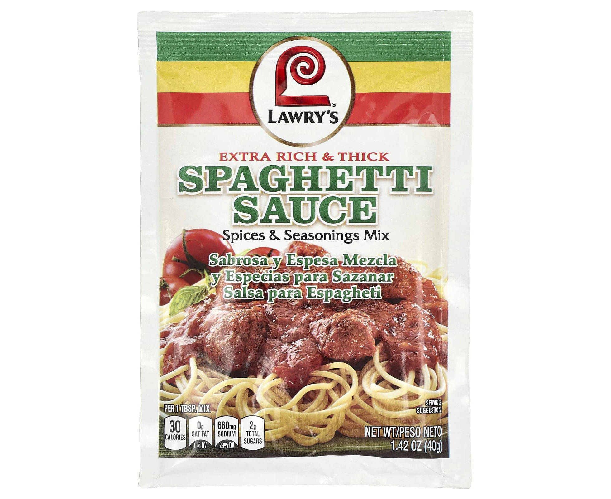 Lawry's, Extra Rich & Thick Spaghetti Sauce, Spices & Seasonings Mix, 1.42 oz (40 g)