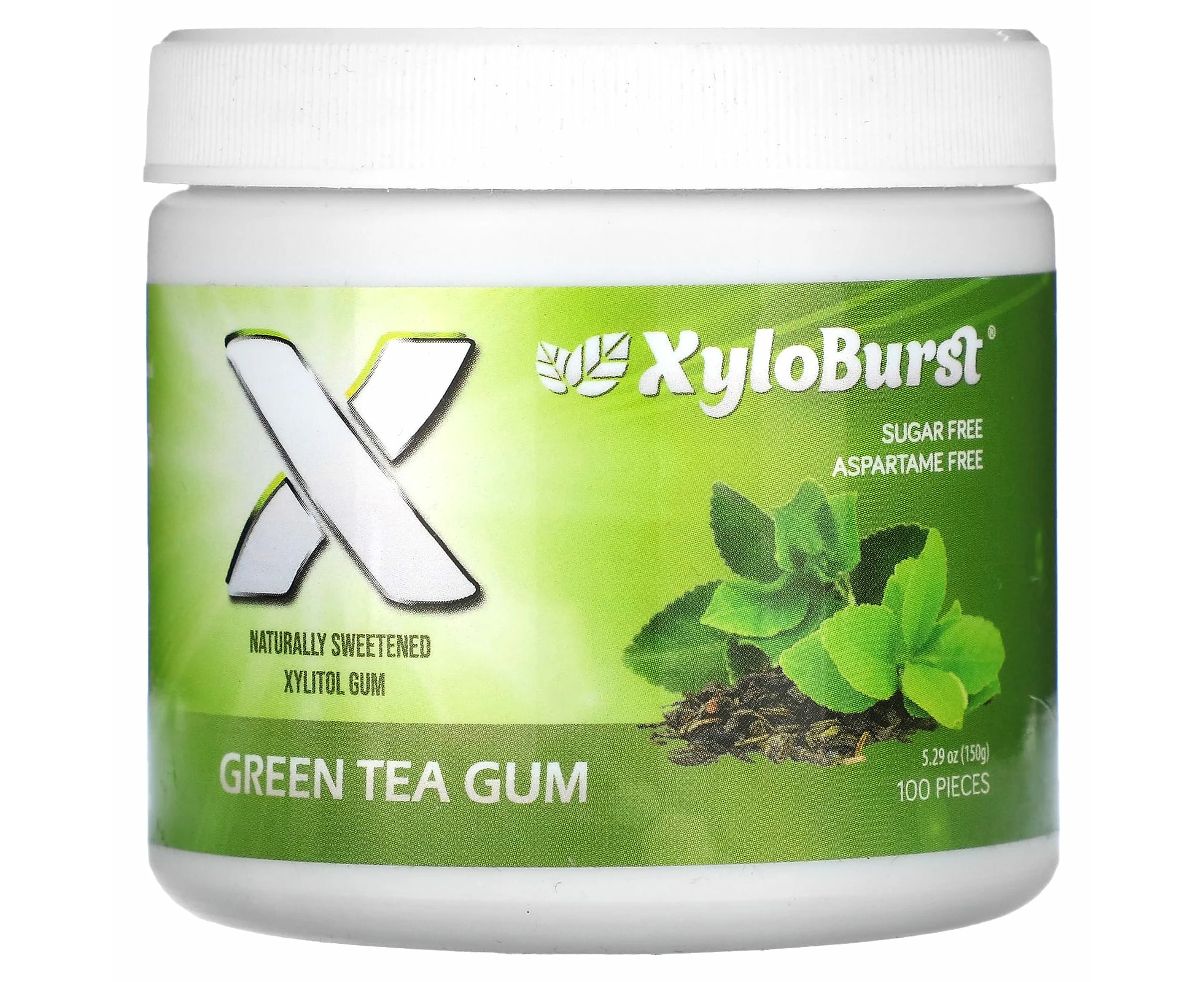 Xyloburst, Xylitol Gum, Green Tea, 100 Pieces, 5.29 oz (150 g)