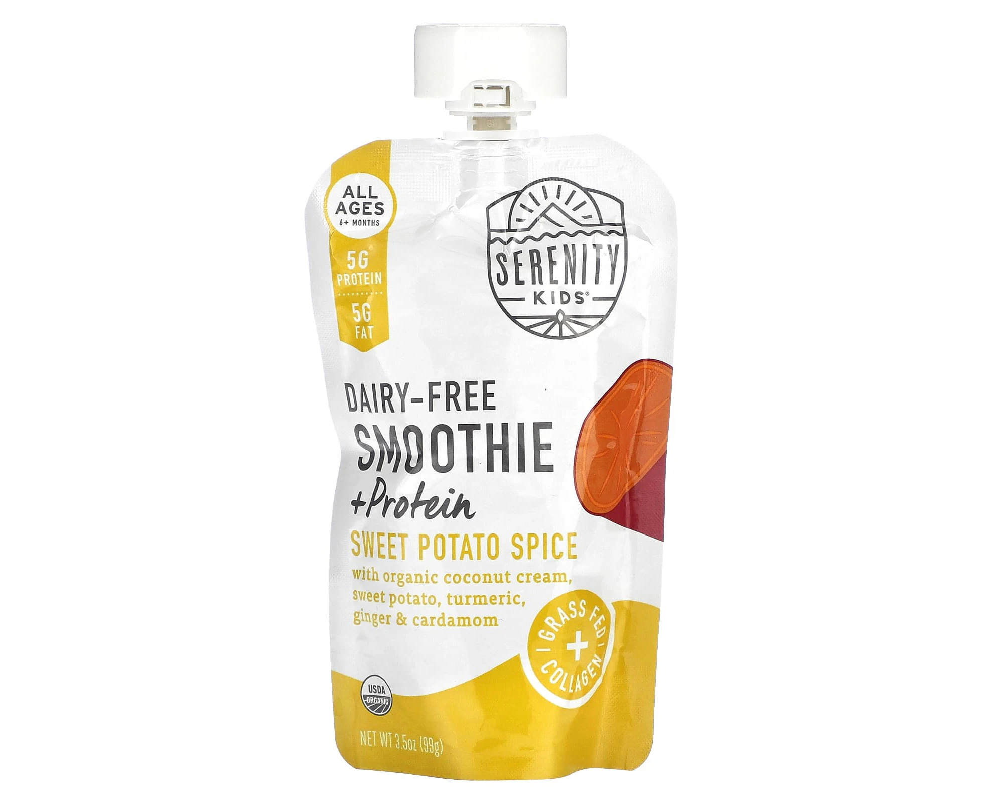 Serenity Kids, Dairy-Free Smoothie + Protein, All Ages 6+ Months, Sweet Potato Spice, 3.5 oz (99 g)