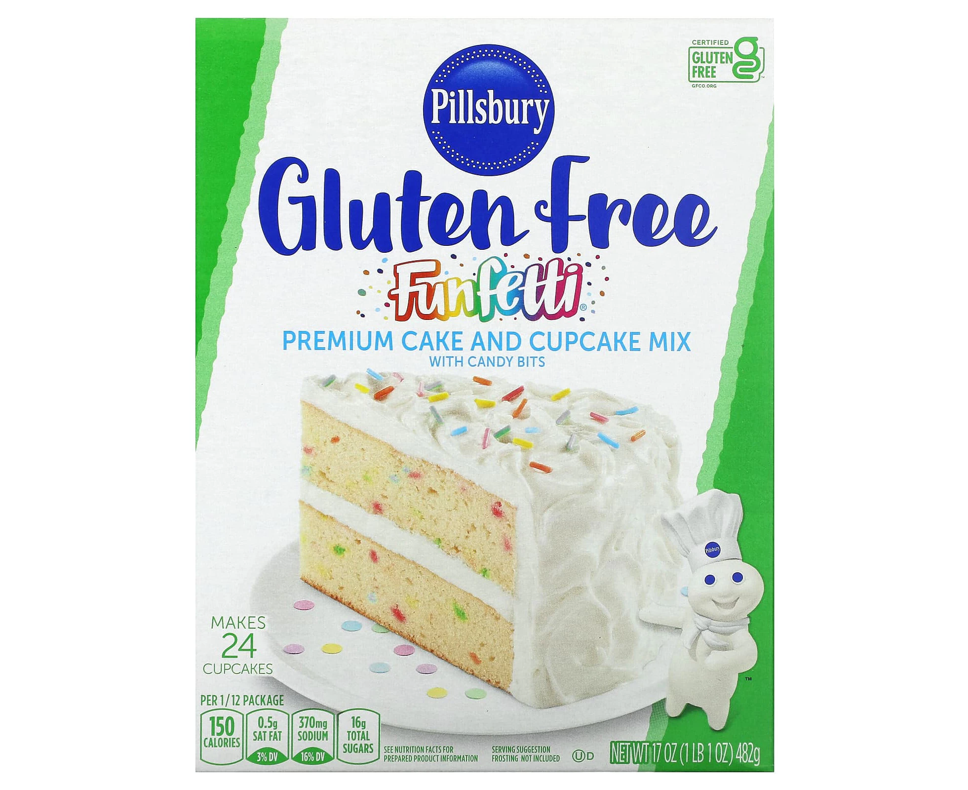 Pillsbury, Funfetti Premium Cake and Cupcake Mix with Candy Bits, Gluten Free, 1 lb 1 oz (482 g)