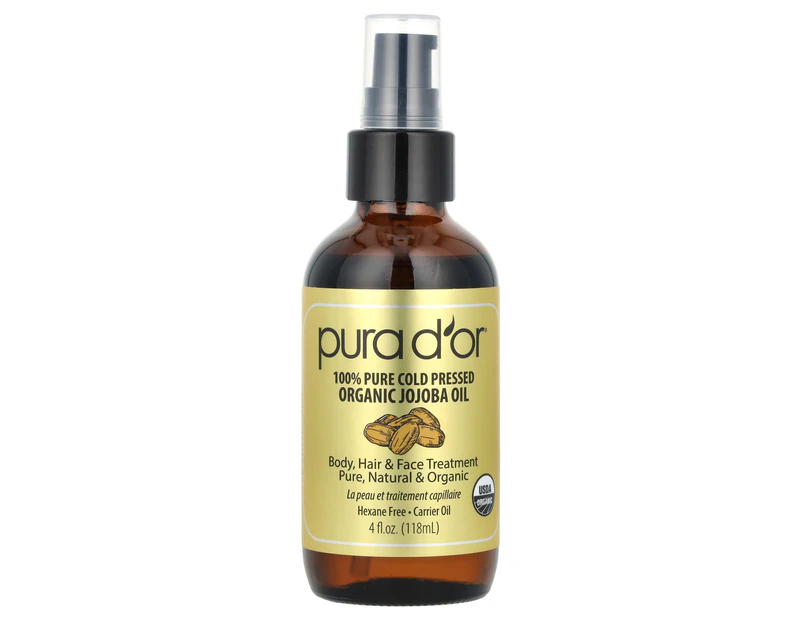 Pura D'or, 100% Pure Cold Pressed Organic Jojoba Oil, 4 fl oz (118 ml)