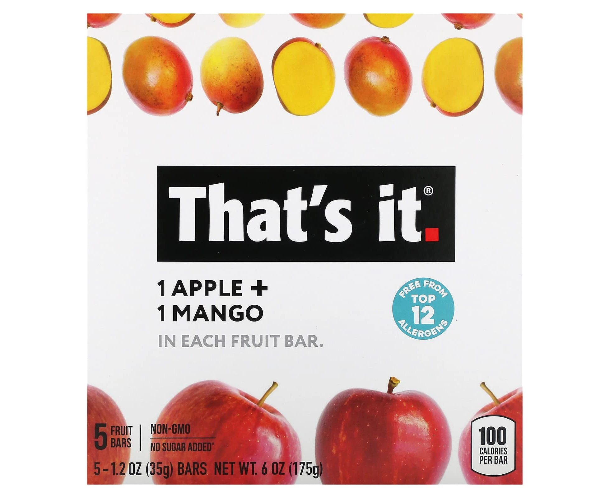 That's It, Fruit Bars, Apple + Mango, 5 Bars, 1.2 oz (35 g) Each