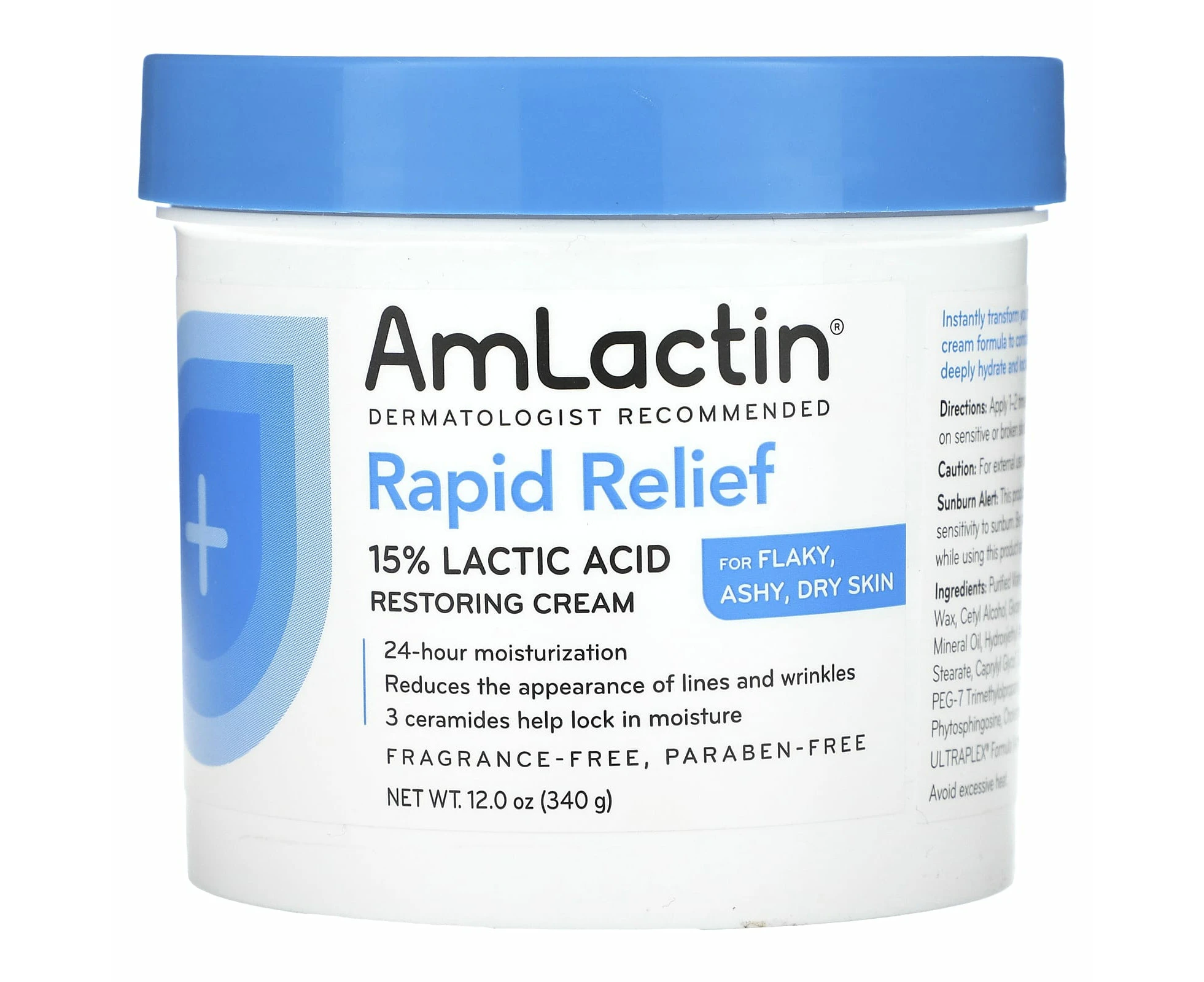 AmLactin, Rapid Relief, 15% Lactic Acid Restoring Cream, Fragrance Free, 12 oz (340 g)